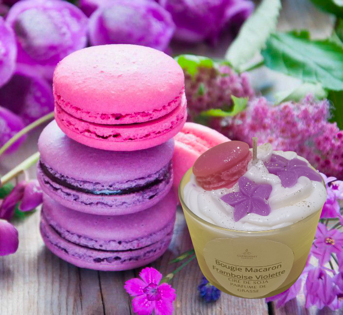 Bougie macaron framboise violette